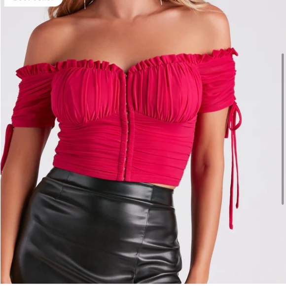 Off the shoulder, rouge, corset crop top - Picture 7 of 8